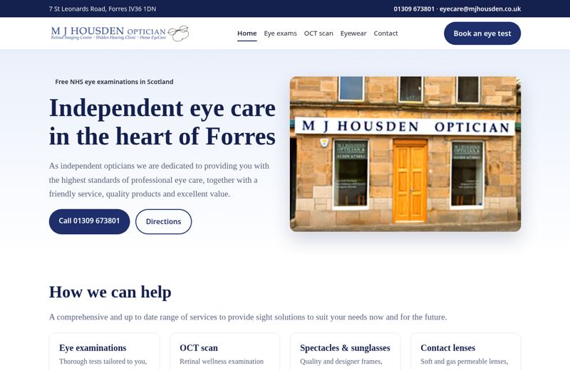 M J Housden Optician redesign concept