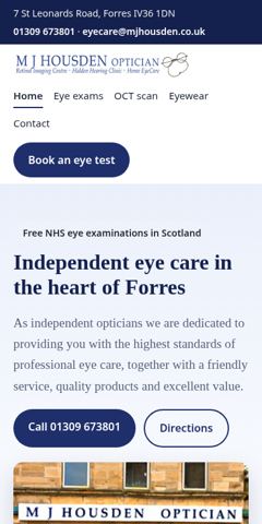 M J Housden Optician redesign concept, mobile view