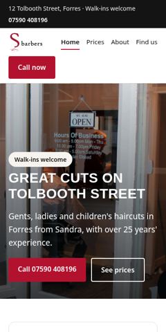 S Barbers redesign concept, mobile view